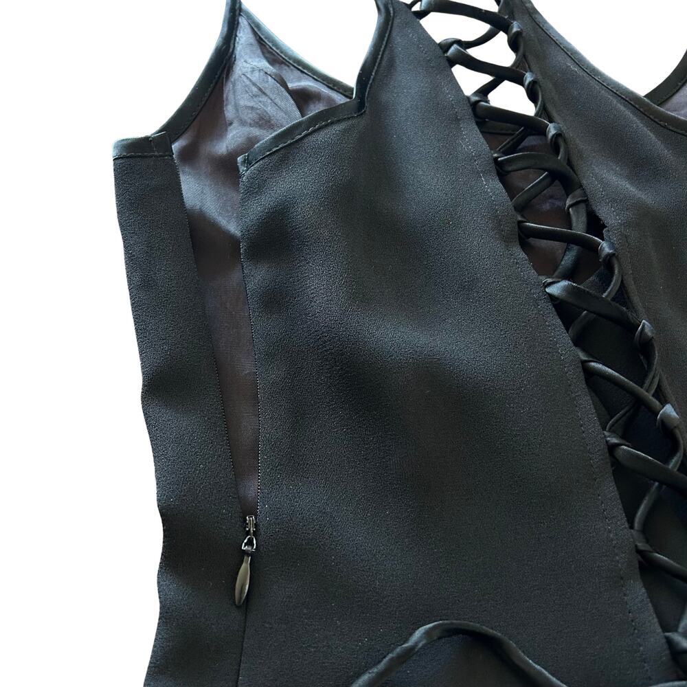 Vintage Laundry Shelli Segal Dress 8 Black Lace Up Corset Back Mini Fit Flare - Picture 6 of 13